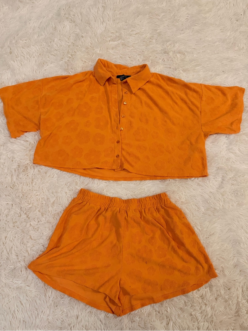 Forever 21 Bright Orange Cropped Polo Set